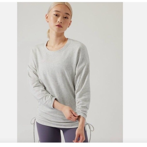 Athleta Tops - Athleta: Lombard Ruched Gray Crew Neck Sweatshirt: Size Large